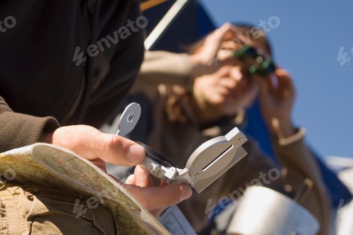 Preview: Austria, Salzburg County, Man with field glasses, woman with compass