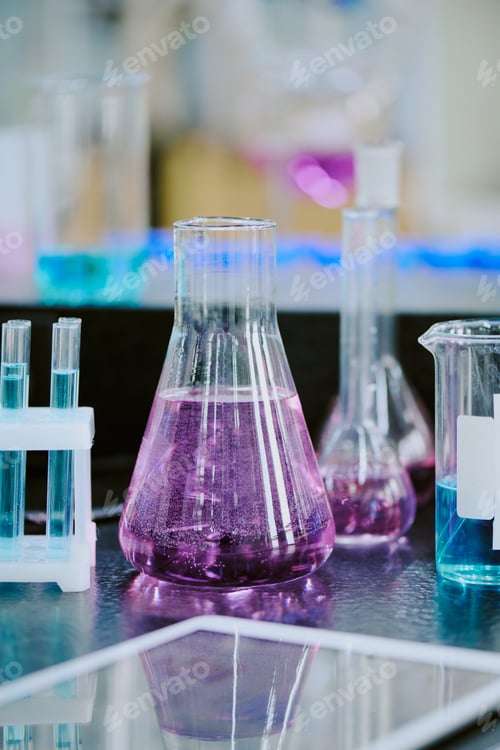 Preview: Scientific Laboratory with Various Glass Beakers and Flasks