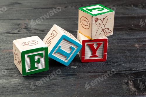 Preview: fly printed on three wooden dice. Transportation concept