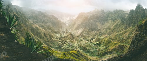 Preview: Xo-Xo valley with harsh peaks surrounded by mountains. Slopes are covered by agave plants. Small
