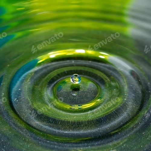 Preview: Macro shot of a tiny water droplet falling into green water