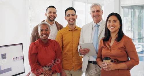 Preview: Portrait, collaboration or management and a business team in the office with a mindset of growth. S