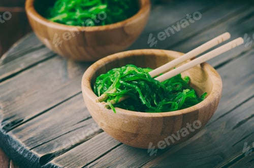 Preview: Traditional Japanese salad chuka on the wooden table