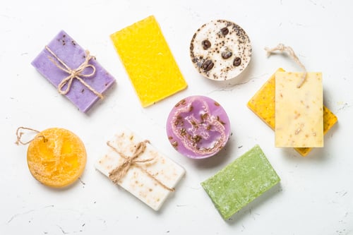 Preview: Natural soap bars on white top view