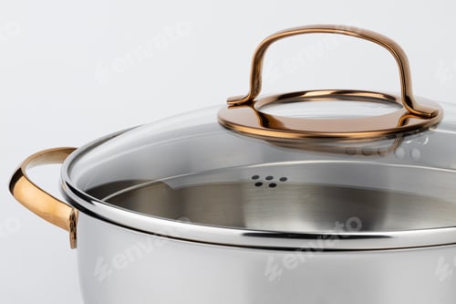 Preview: New metal cooking pot isolated on white