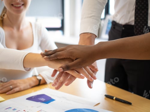 Preview: Touch hand finger businesswoman businessman person group teamwork meeting business strategy creative