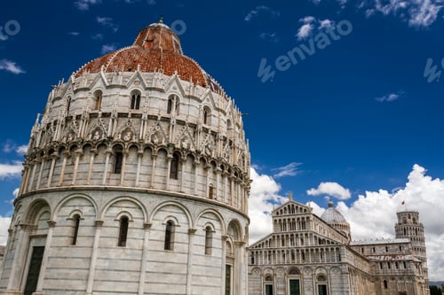 Preview: Ancient monuments of Pisa against the blue sky