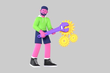 Preview: Stylized Mechanic Character with Wrench and Gears
