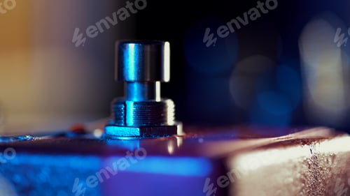 Preview: Close up of guitar pedal. music effect loop machine. Macro view
