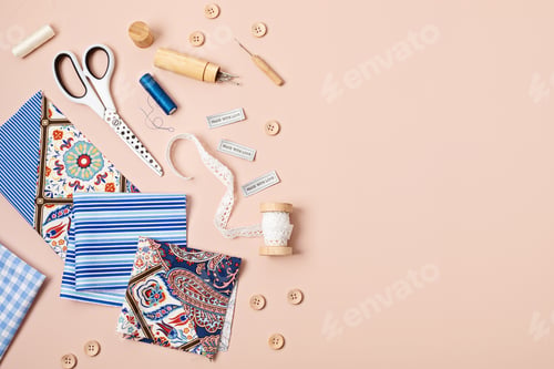 Preview: Sewing supplies and accessories for needlework. Craft hobby background