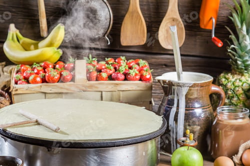 Preview: Preparing for pancakes with fruit and chocolate