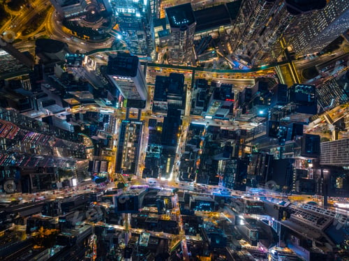 Preview: Central, Hong Kong 06 December 2021: Top down view of Hong Kong city at night