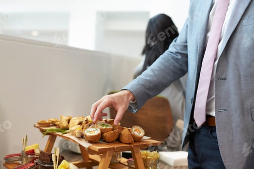Preview: Close Up Of Businessman At Conference Lunch Buffet