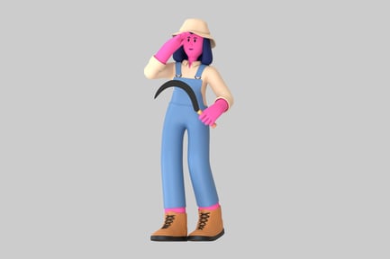 Preview: Cartoonish farmer character with sickle