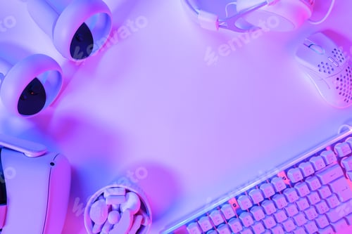 Preview: Gaming accessories on purple desk