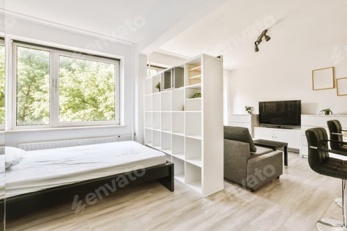 Preview: Light bedroom with wooden wardrobe