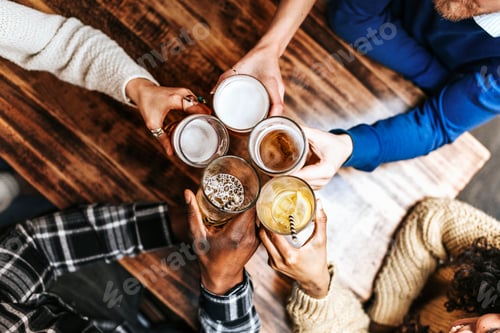Preview: Drink cheers top view, celebration