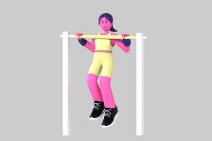 Preview: Cartoon woman on pull-up bar