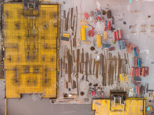 Preview: Busy Construction Site and Construction Equipment Aerial view