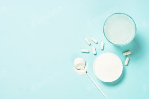 Preview: Collagen powder drink, dietary supplement at blue.