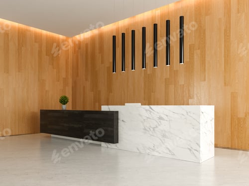 Modern Reception Area with Marble and Wood Panels