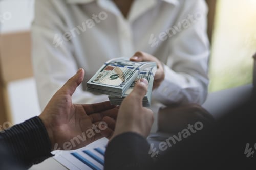 Preview: Close-up, business people receive wages or salary.