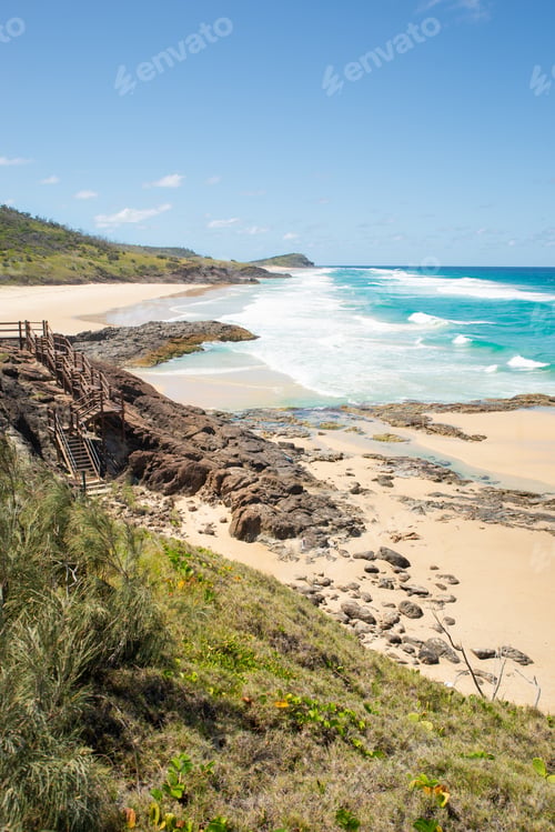 Preview: Vertical Scenic View of Seashore in a Sunny Day.Champagne Pools,Fraser Island,Queensland,Australia