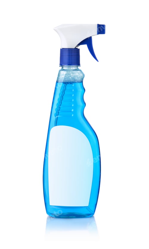 Preview: Blue glass cleaner bottle with blank label