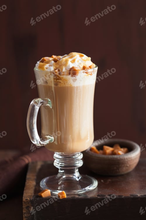 Preview: latte with whiped cream and caramel