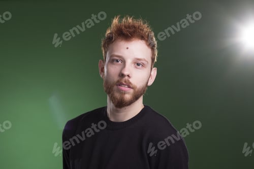 Preview: Red Hair Male Model Portrait, Chroma Key Background.