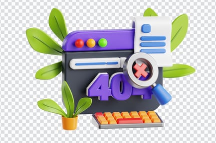 Preview: 3D Website Error 404 Illustration with Magnifying Glass