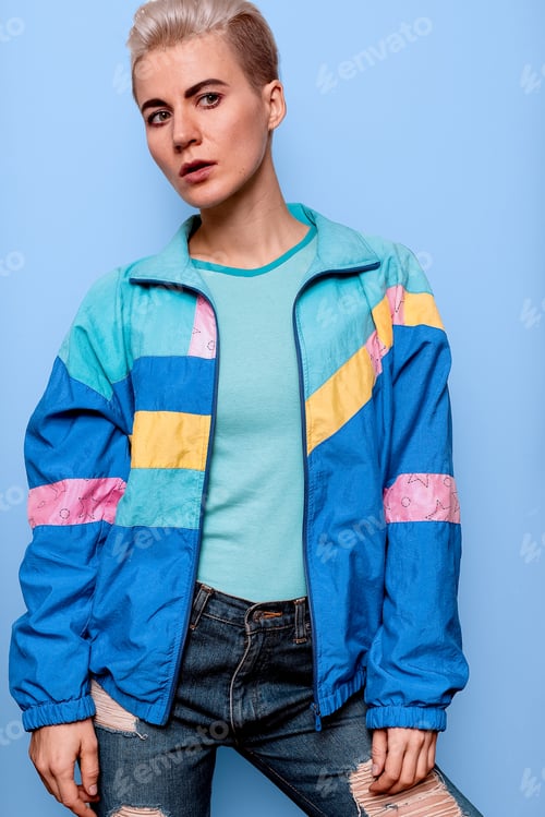 Preview: Model Girl Blonde. Stylish Outfit Rave Vintage Urban