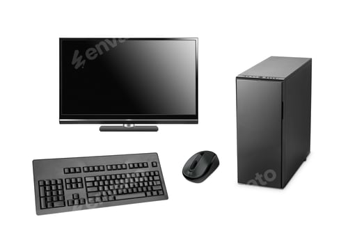 Preview: black computer with case, keyboard and mouse