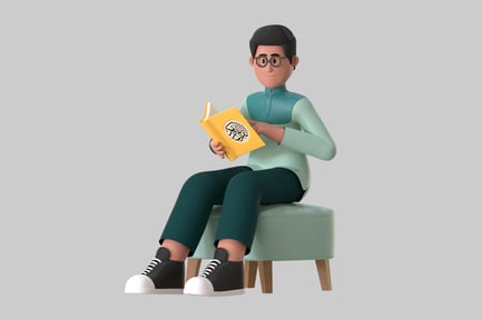 Preview: Cartoon Man Reading Book Character