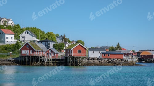 Preview: Red Houses on Stilts in Norway, Reine, Lofoten, Norway
