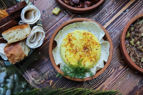 Preview: steamed rice lavash saffron dill bread top view