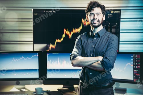 Preview: portrait businessman in business room to check stock market