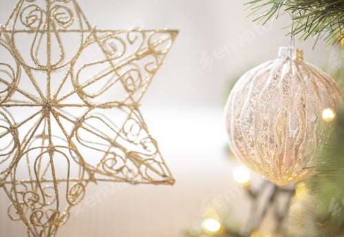 Preview: Christmas tree toys background . The concept of the celebration.
