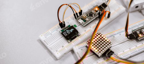 Preview: a professional engineer assemble the details of device with pcb controller and counter with numbers