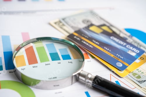 Preview: Credit card on chart and graph paper. Finance development, Banking Account