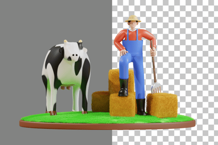 Preview: Farmer Preparing Hay for Cow 3D Illustration