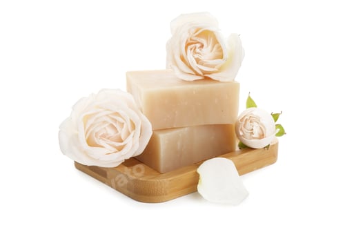 Preview: Aromatic soap bars and roses isolated on white