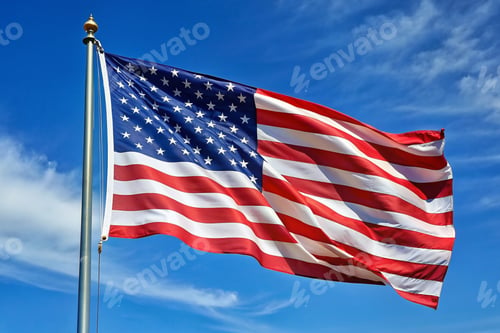 Preview: American flag waving against a clear blue sky