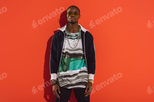 Preview: portrait of confident stylish african american man in sunglasses looking at camera