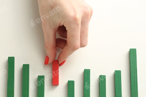 Preview: Colorful bar graph with arrow pointing upwards. Business, market growth and progress concept.