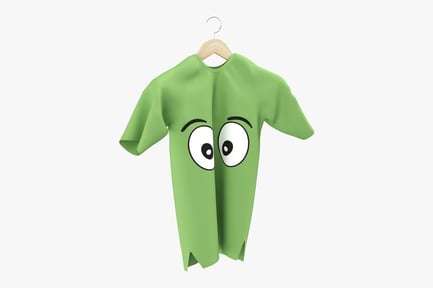 Preview: Green T-Shirt with Cartoon Face Design and Small Tear