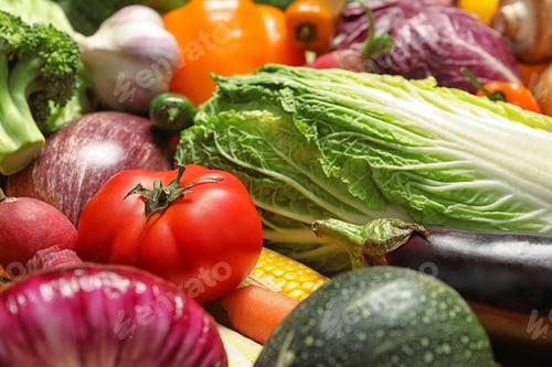 Preview: Many different fresh vegetables as background, closeup