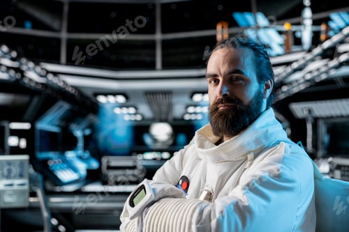 Preview: Portrait of cosmonaut testing gear during routine equipment check