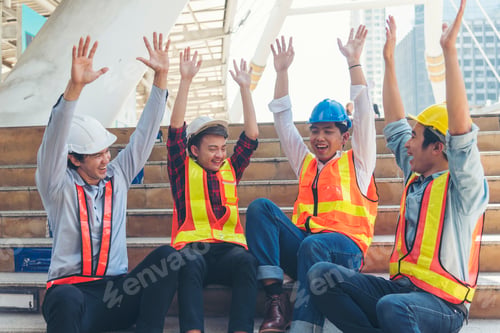Preview: Industry contractor fist bump dealing mission business. Mission team meeting group of People