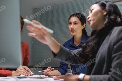 Preview: Businesswomen discussing project presenting ideas in office meeting